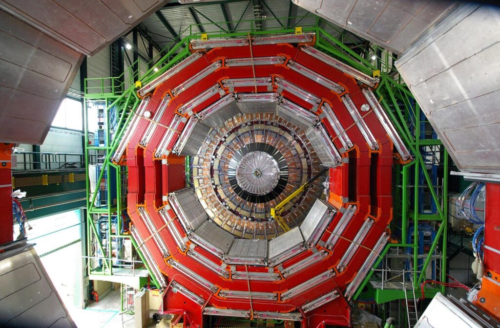 View of the CMS endcap through the barrel sections; April 2005; Author: Julian Williams.