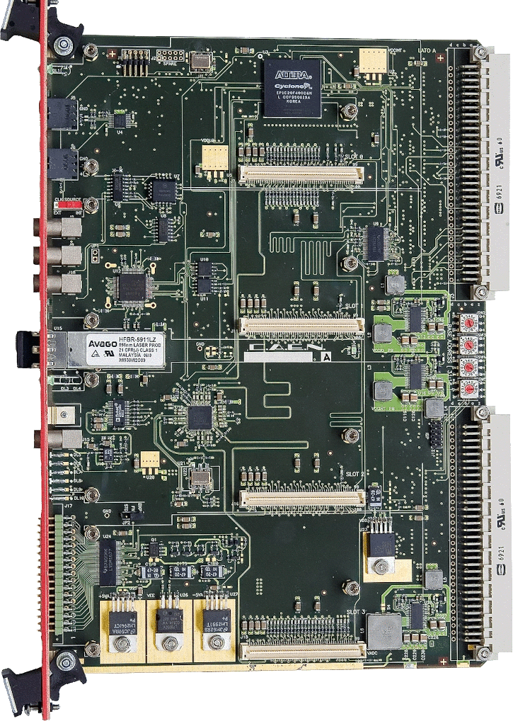 Digitizer Motherboard: This contains an FPGA for the read-out interface and system services.